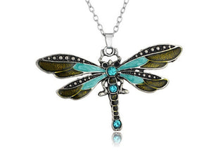Dragonfly Enamel Rhinestone Pendant Necklace