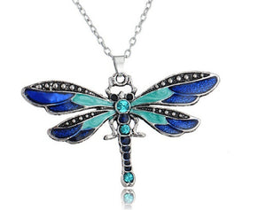 Necklace with Enamel and Rhinestone Dragonfly Pendant