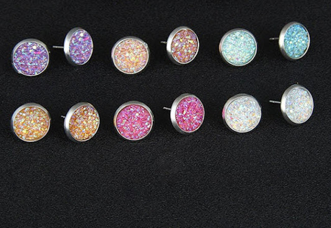 Druzy Round Color Stud Earrings
