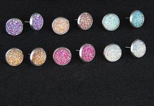 Druzy Round Color Stud Earrings
