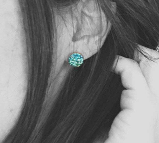 Bezel Set Round Druzy Color Stud Earrings