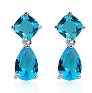 Blue Crystal Stud Drop Dangle .925 Sterling Silver Earring