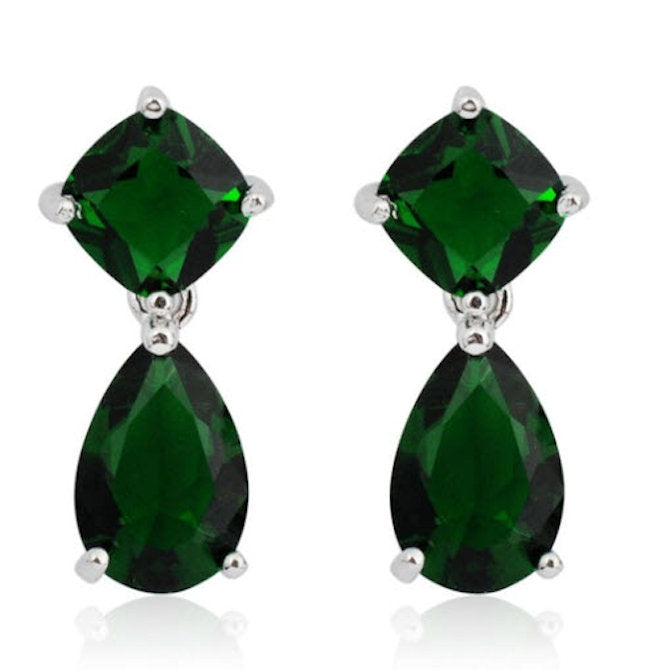 Green Crystal Stud Drop Dangle .925 Sterling Silver Earring