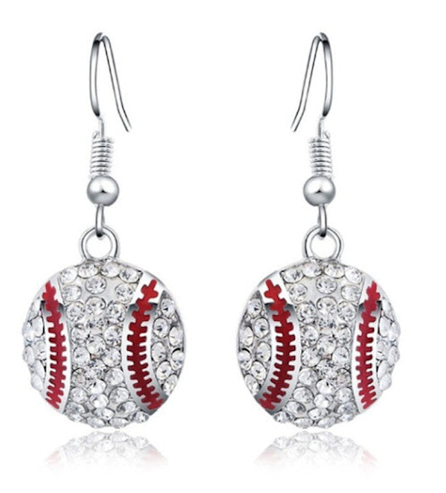 baseball rhinestone earrings