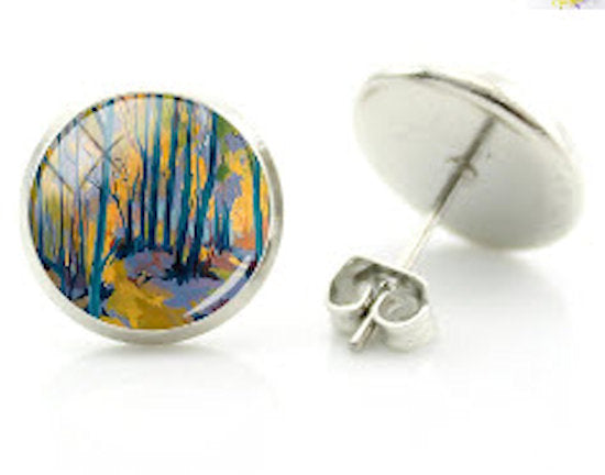 earrings stud abstract autumn tree