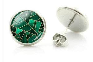 earrings stud green geometric