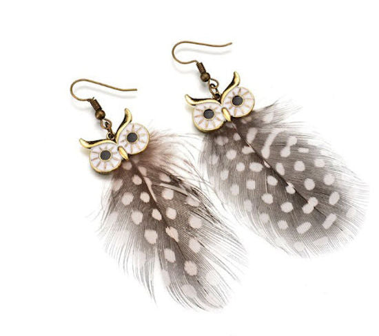earrings owl feathers