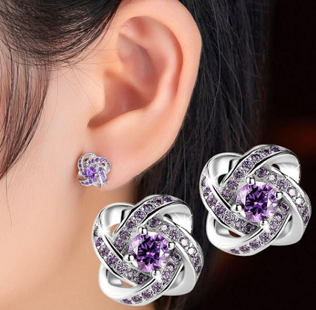 Purple Rhinestone Silver Earrings