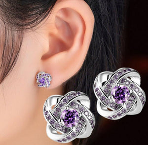 Purple Rhinestone Silver Earrings