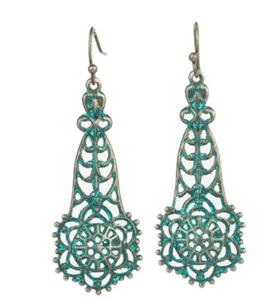 Earrings Antique Green Metal Waterdrop