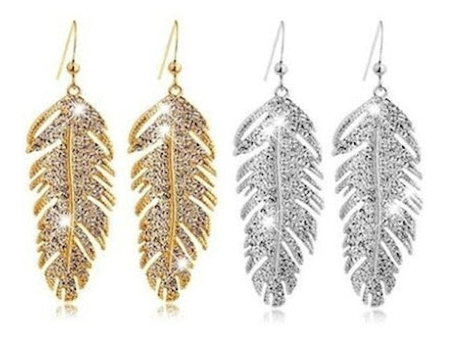 Rhinestone Feather Earrings