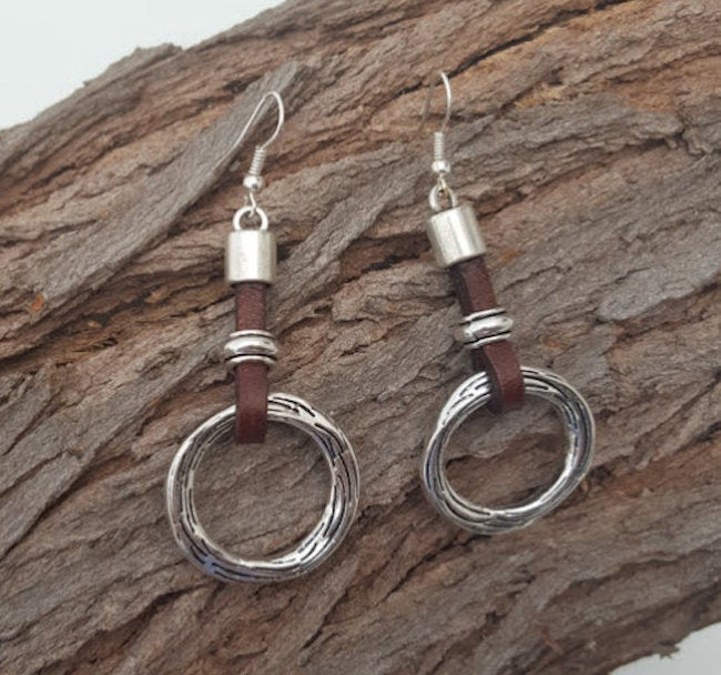 earrings silver and leather