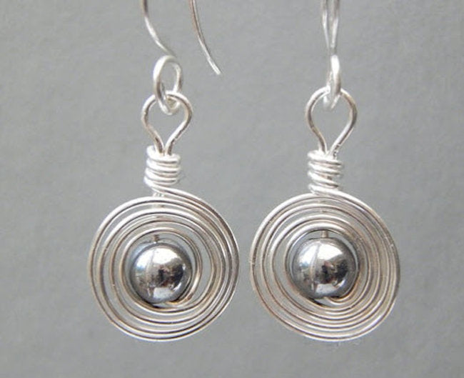 earrings silver hematite circle