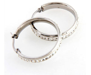 earrings silver hoop rhinestone