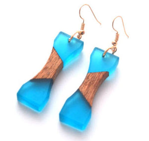 Turquoise and Wood Resin Earring