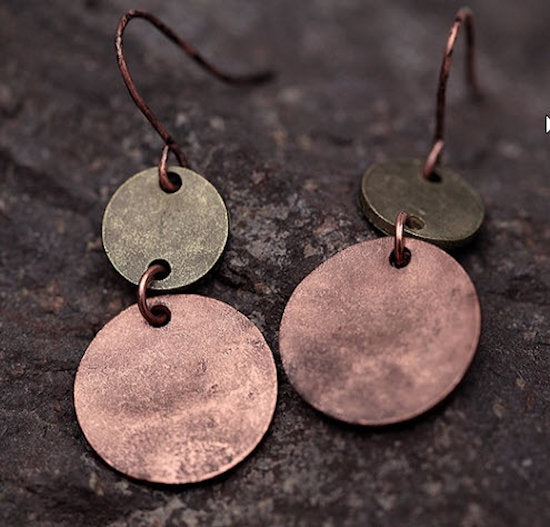 Boho vintage fish hook disc earrings