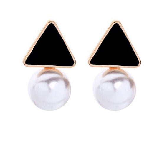 earrings stud triangle and pearl