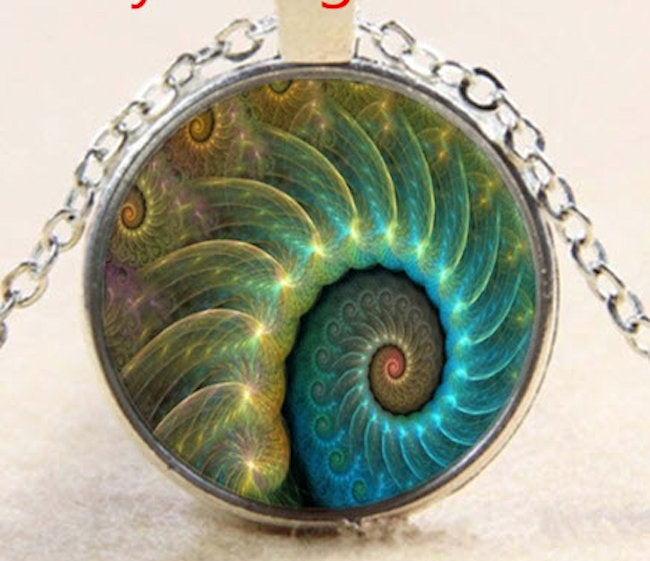 Fibonacci Spiral Cabochon Pendant Necklace