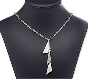 Silver Glitter Paper Triangle Steel Necklace