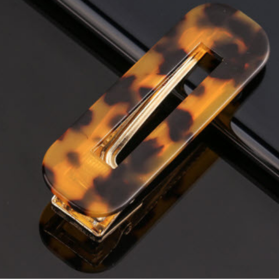 Hair Accessory Hair Clip Rounded Rectangular Black and Brown Tortoise Shell
