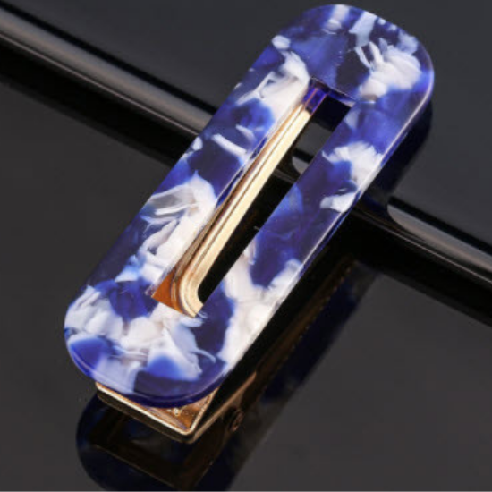 Hair Accessory Hair Cip Acrylic Blue and White Rounded Rectangular