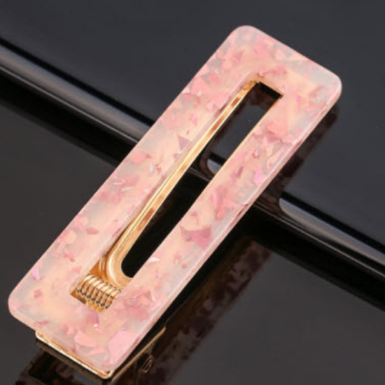 Haiar Accessory Hair Clip Square Corner Pink and White Glittery Acyrlic