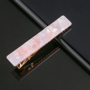 Hair Accessory Long Solid Rectangular Acrylic Pink & White Hair Clip