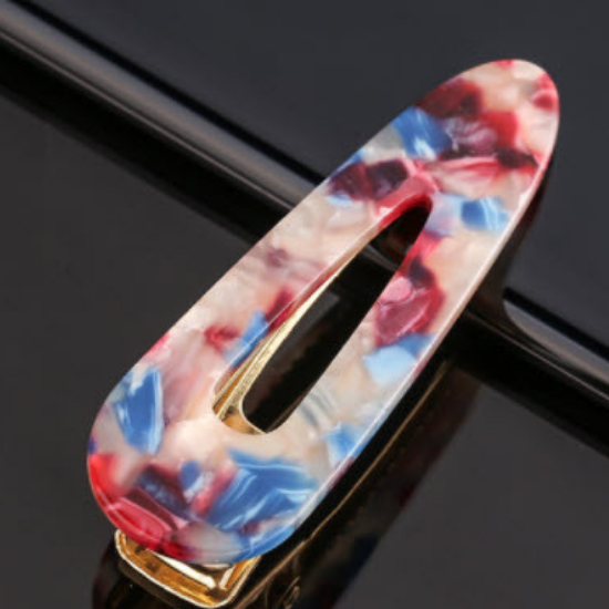 Hair accessory rounded triangle acrylic white blue and burgundy hair clip