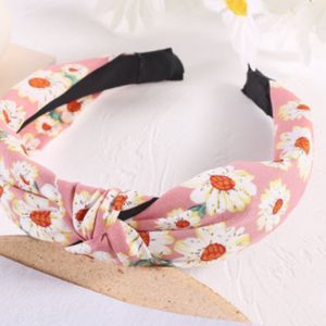 Pink with flowers knotted fabric headband hair accessory