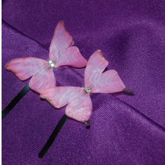 Pink Butterfly Fabric with Rhinestone Bobby Pin Hair Accessories