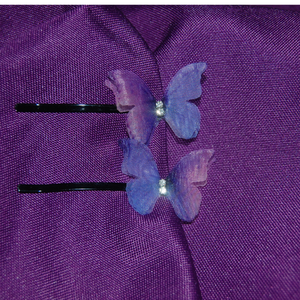 Purple Fabric Butterfly with Rhinestone Bobby Pin Hair Accessory