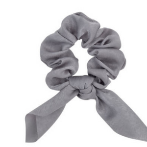 Plain Gray Knotted Scarf Scrunchie Hair Accessory