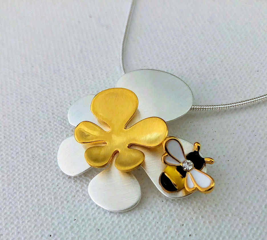Bee and Flower Necklace Magnolia Mountain Jewelry - Main Image