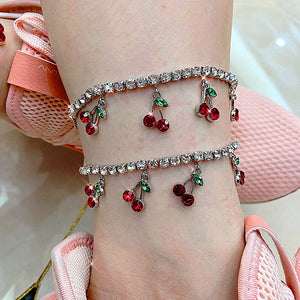Rhinestone and Cherry Ankle Bracelet