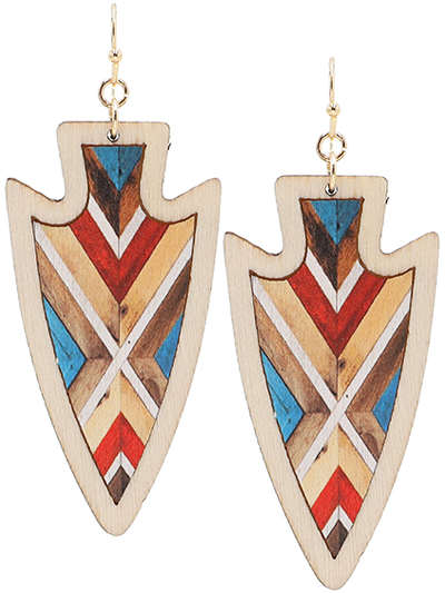 Arrow Head Wood Design Earrings
