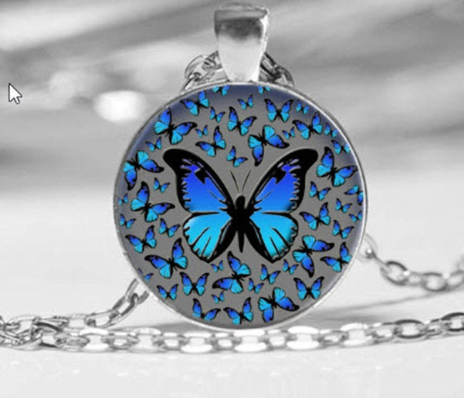 Morpho Butterfly photo pendant necklace