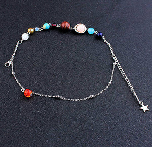 Universe and Planets Solar System and Star Natural Stone Beads Anklet