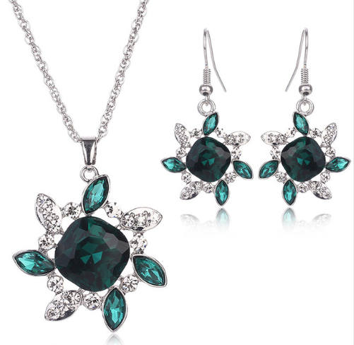 Necklace & Earrings  Imitation Crystal Set Blue - Green