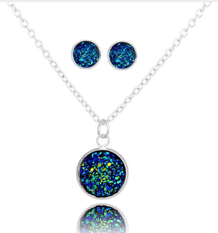 Druzy blue earrings and necklace set