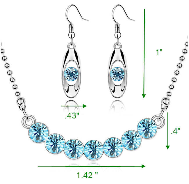 Austrian Crystal Pendant Necklace and Earrings Set - Sea Blue