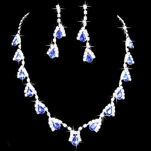 Crystal Necklace and Earring Set - Dark Blue