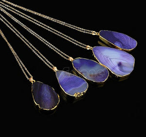 Agate Natural Purple Healing Gemstone Pendant Necklace