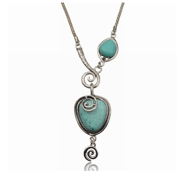 Turquoise Silver Swirl Chain Necklace