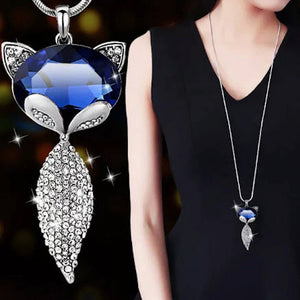 Necklace Blue Crystal Fox Rhinestone Long 