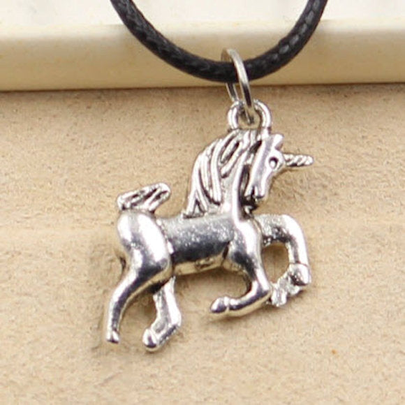 Necklace Unicorn Waxed Black Adjustable Cord
