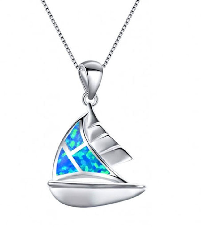 Opal Sail Boat Pendant