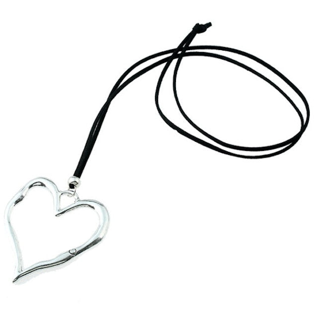 Large Heart Pendant with Long Suede Necklace