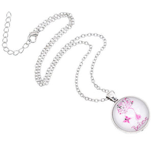 Breast Cancer Awareness Believe Glass Cabochon Adjustable Necklace