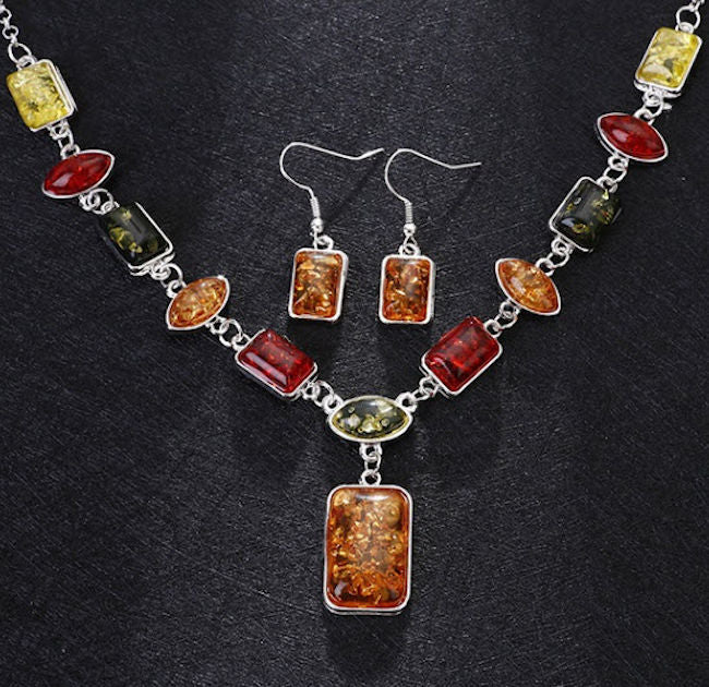 necklace earring set faux amber