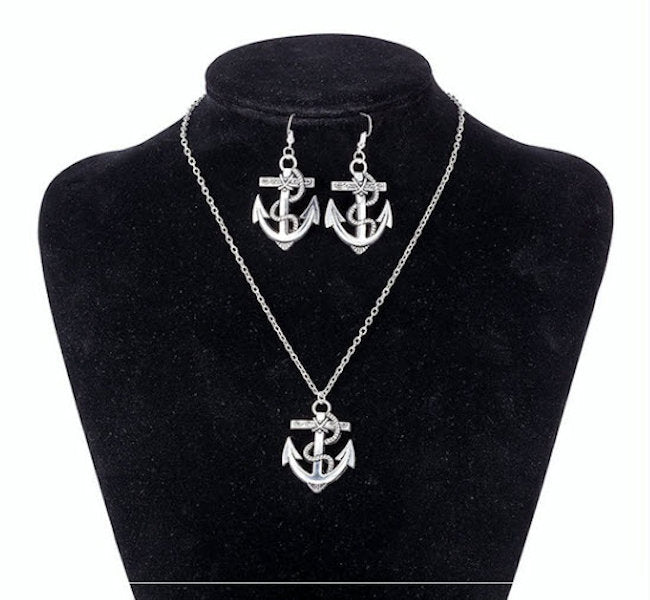 Adjustable Anchor Necklace and Earring Set